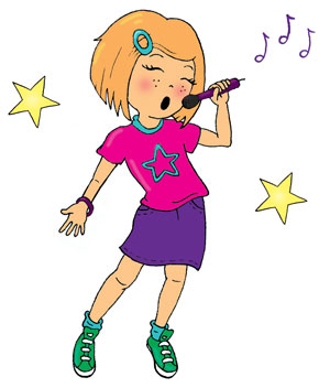 Girl singing with microphone by illustrator Laura Murray